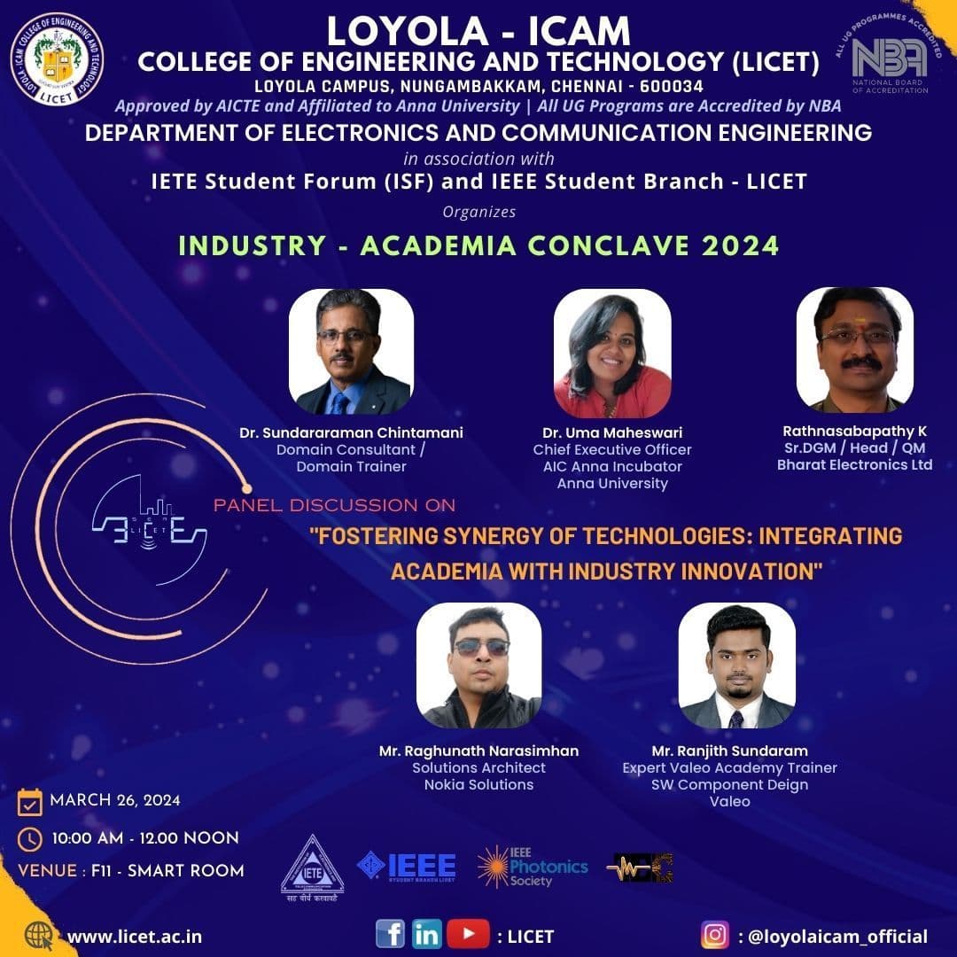 Industry Academia Conclave 2024 poster - Loyola-ICAM College of Engineering and Technology (LICET) Chennai