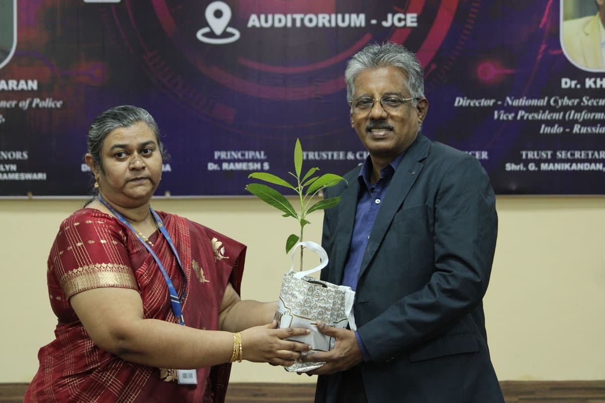 Felicitation with plant sapling at JCE Cyber Security event