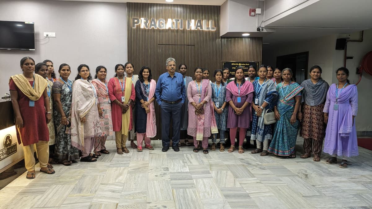 Group photo with women leaders from Tamil Nadu Grama Bank at Pragati Hall IMAGE Chennai