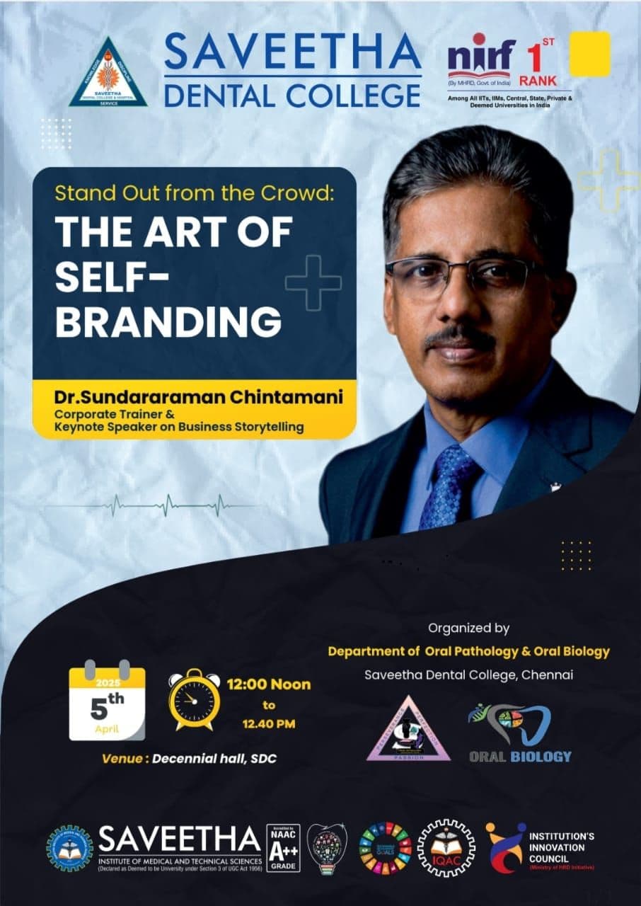 Event poster for Latest and Greatest Lecture Series at Saveetha Dental College