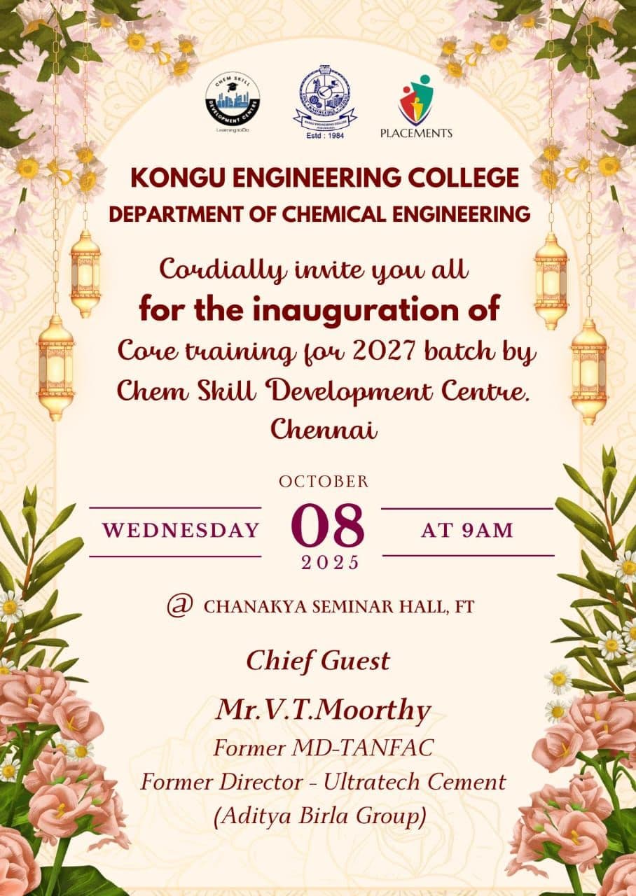 Core Training Week invitation poster - Kongu Engineering College Chemical Engineering