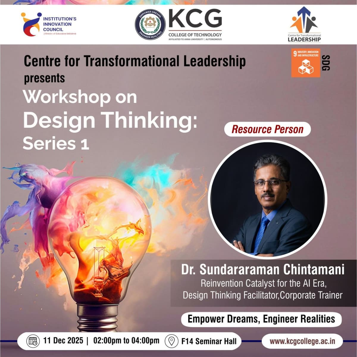 Design Thinking Series 1 workshop poster - KCG College of Technology