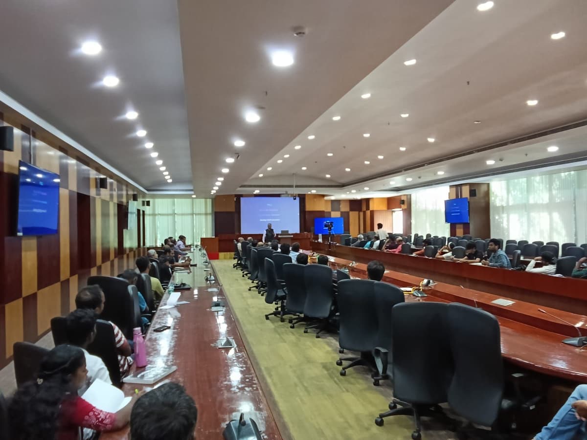 Wide view of conference hall at Anna Centenary Library session