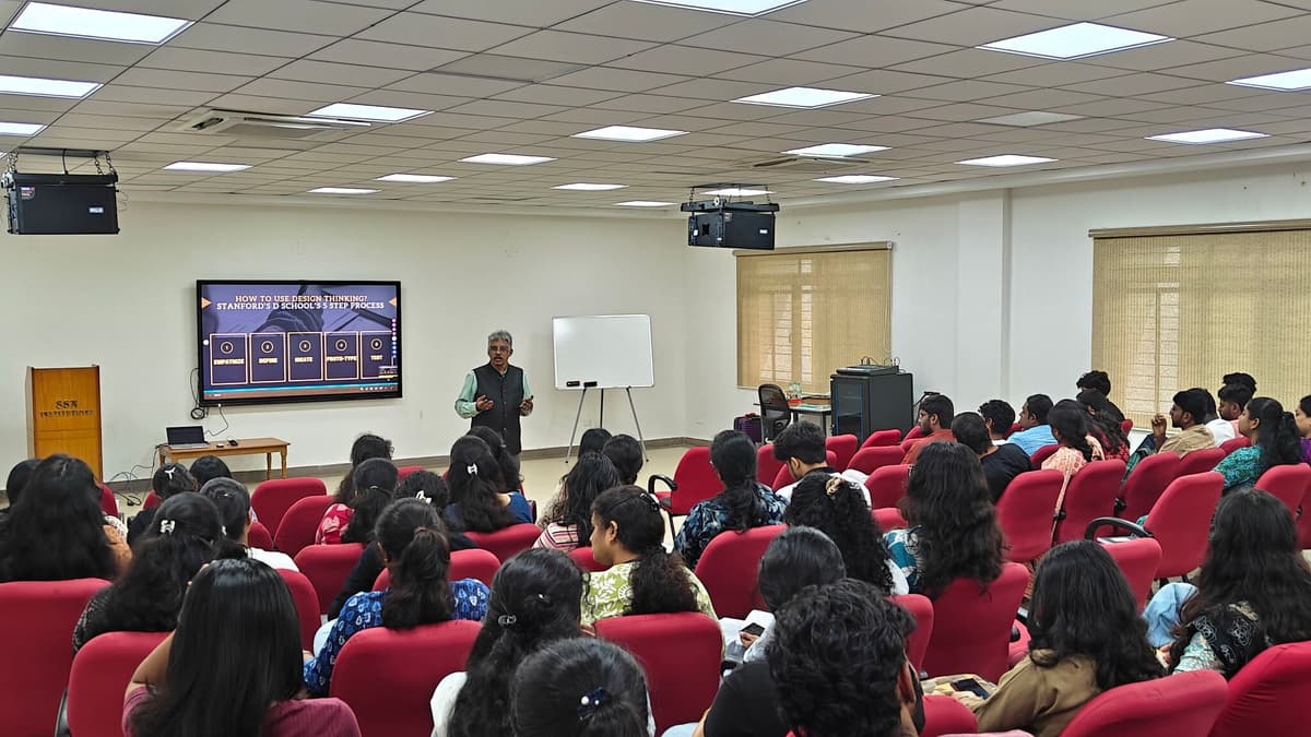 Stanford d.school 5-step process slide at SSN College workshop