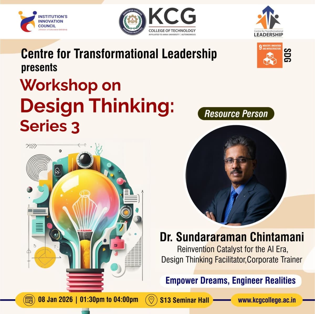 Advanced Design Thinking Series 3 event poster - KCG College