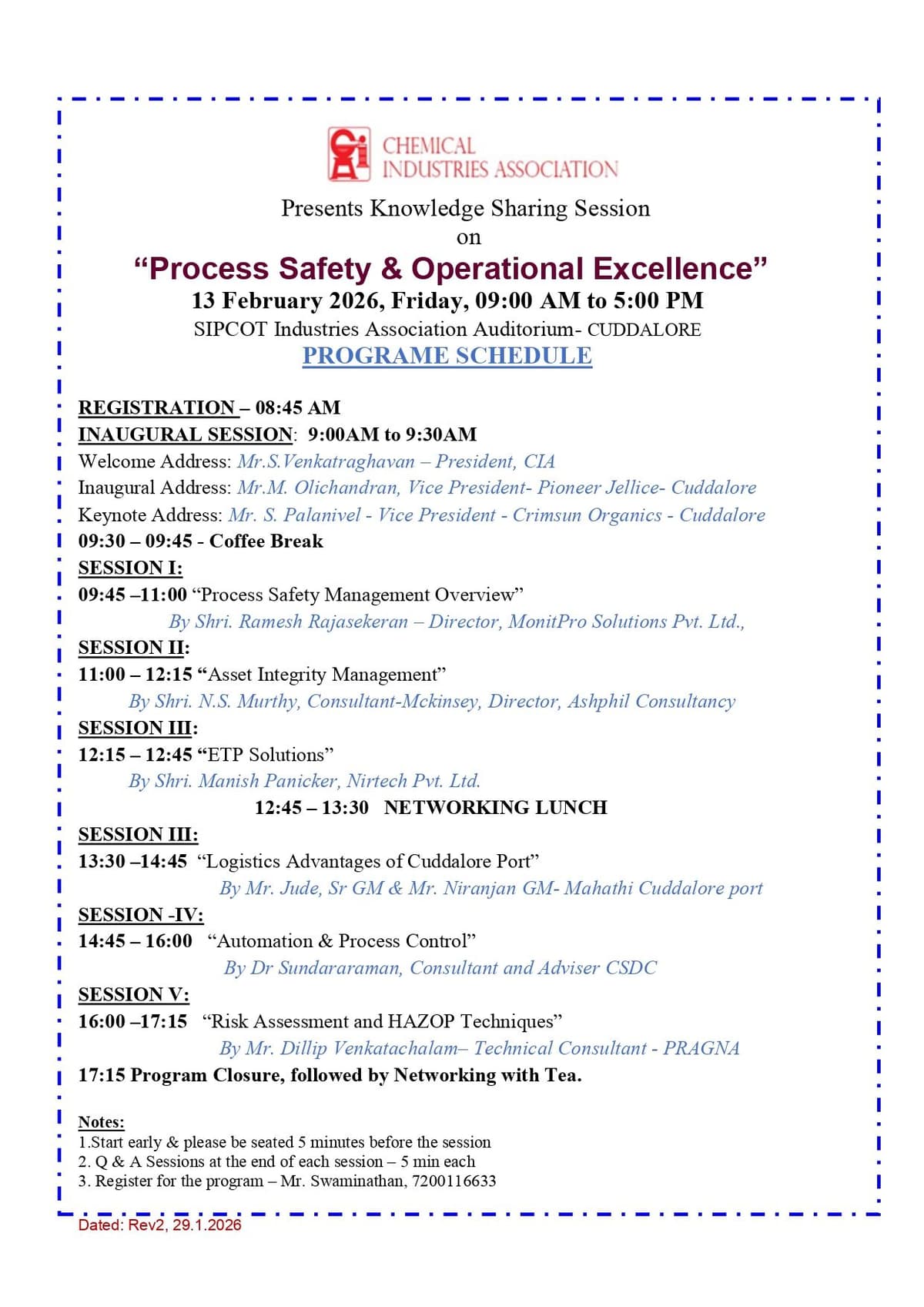 Program Schedule - Automation & Process Control by Dr Sundararaman