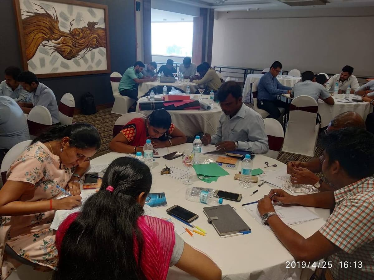 Design Thinking group activity at TVS Electronics workshop
