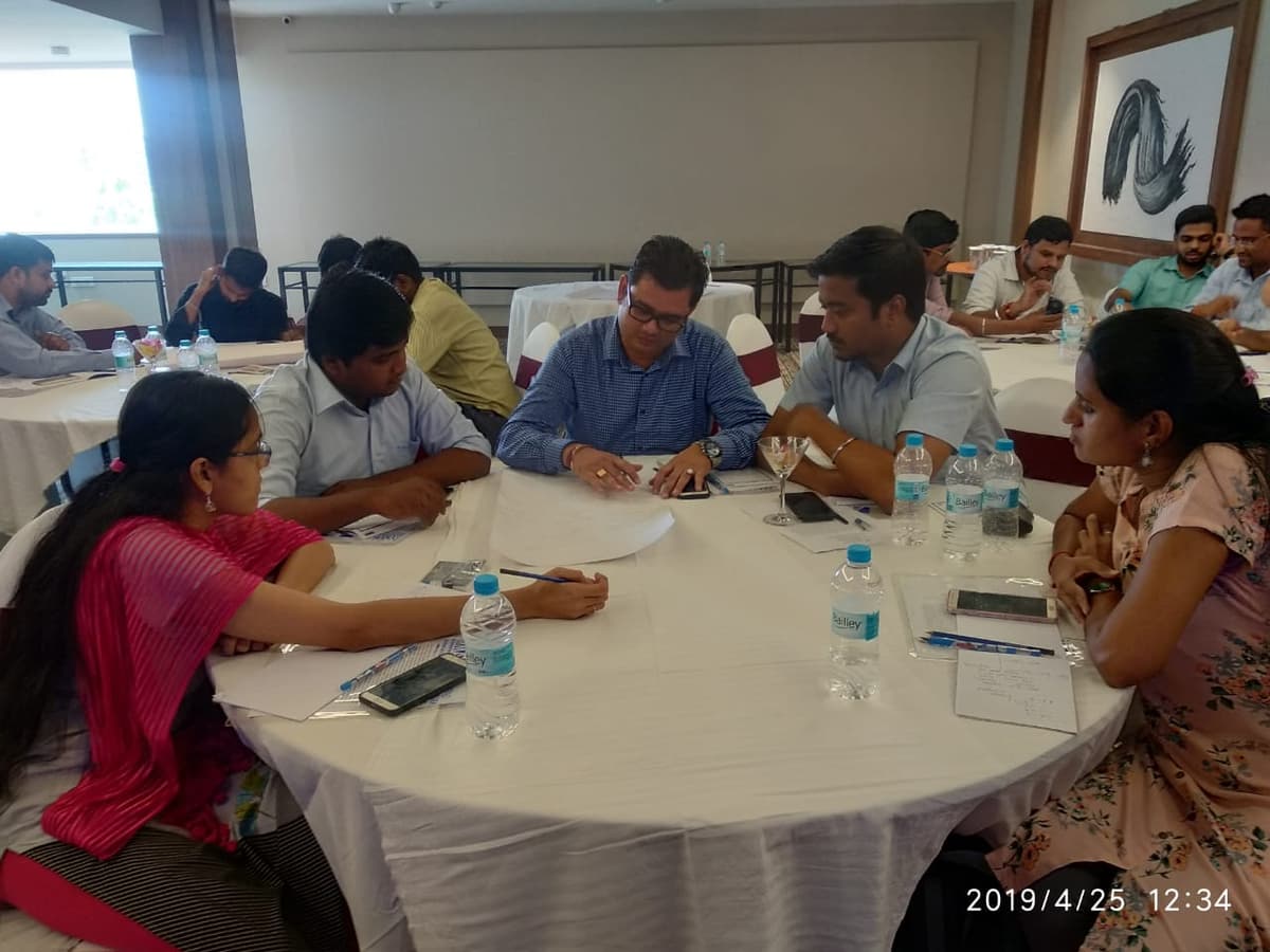 Participants brainstorming at TVS Electronics Design Thinking session