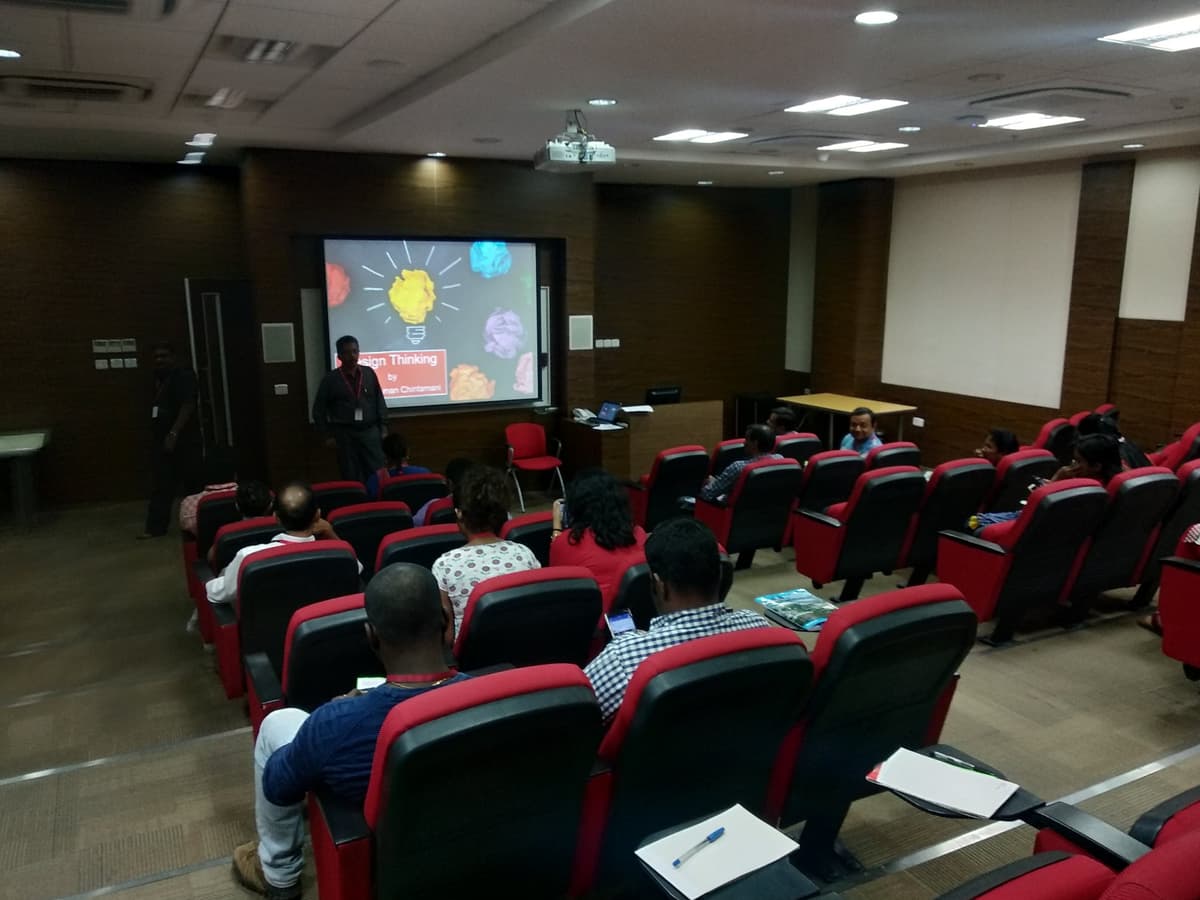 Design Thinking presentation slide at Tech Mahindra workshop