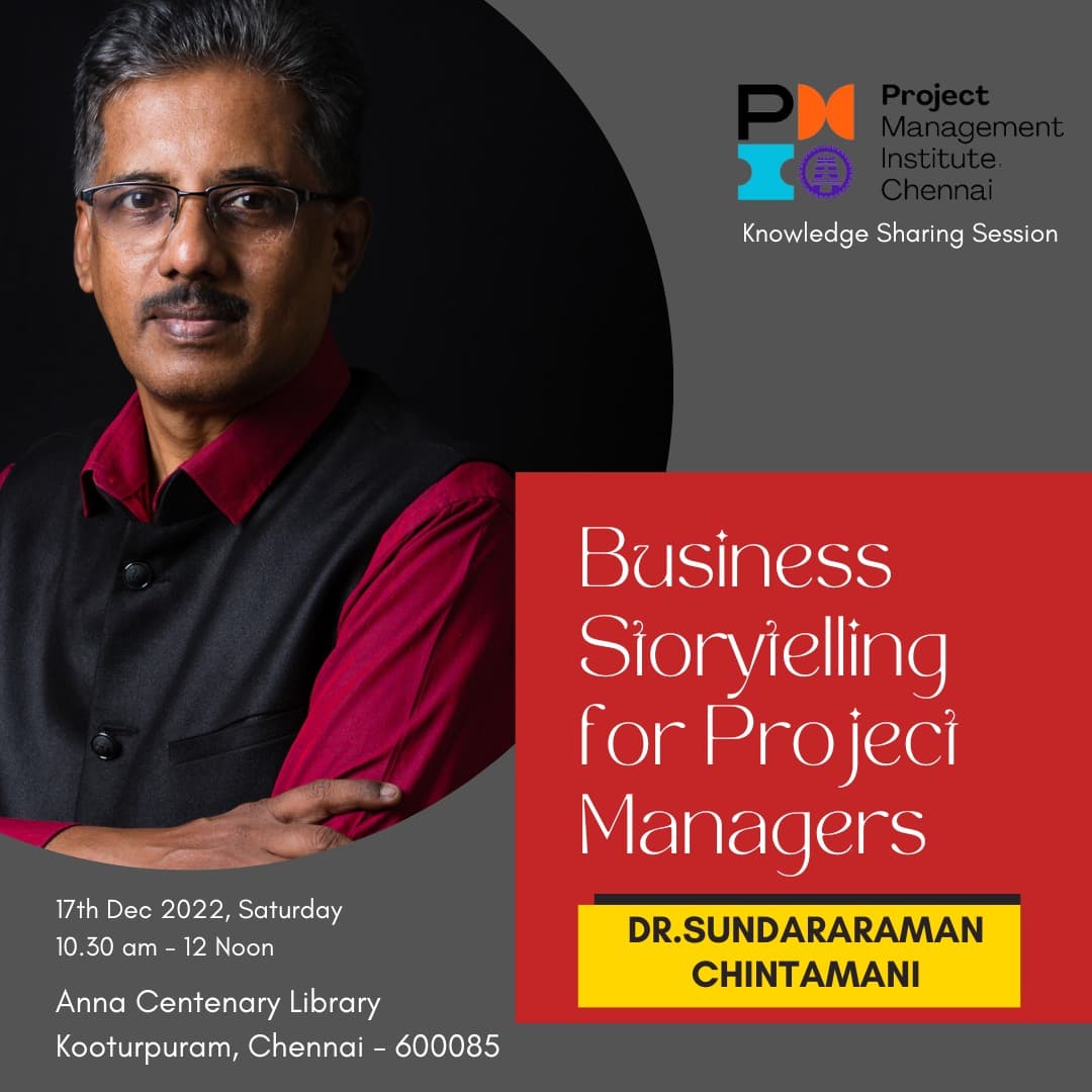 Business Storytelling session flyer at PMI Chennai Chapter