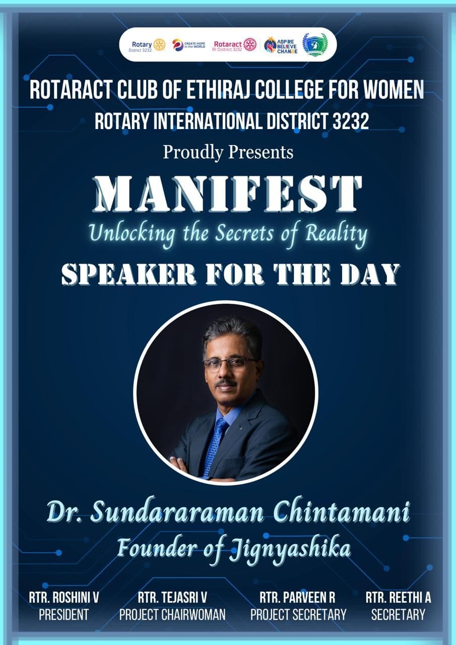 Dr. Sundararaman delivering Innovation in You keynote at Ethiraj College