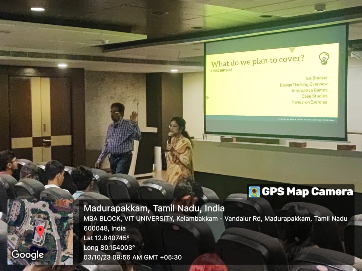 Dr. Sundararaman and Jayanthi Chinthamani Sundar co-facilitating Design Thinking workshop at VIT Chennai