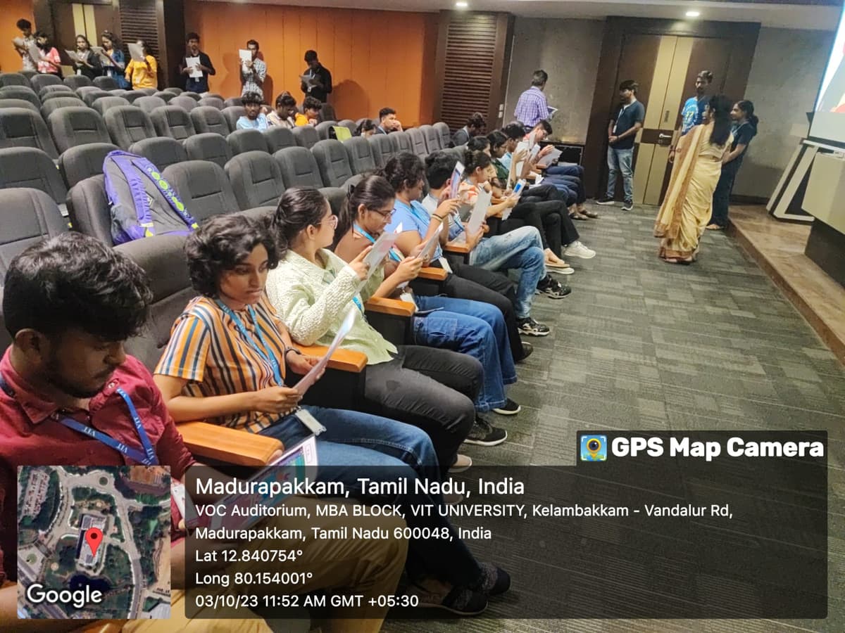 Students doing hands-on Design Thinking exercises at TechnoVIT 2023 Qubit VIT Chennai