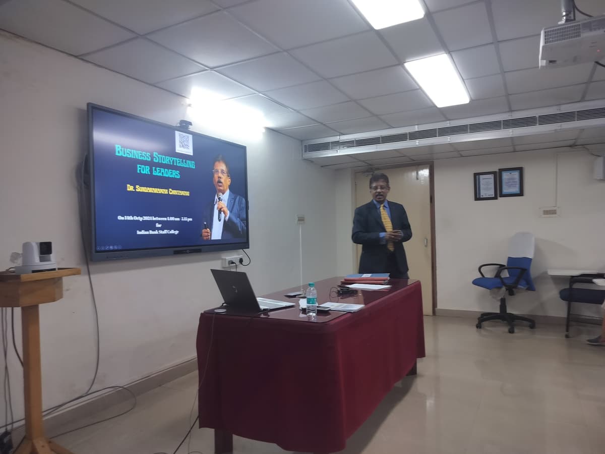 Title slide Business Storytelling for Leaders by Dr. Sundararaman Chintamani at Indian Bank Staff College 18 Oct 2024