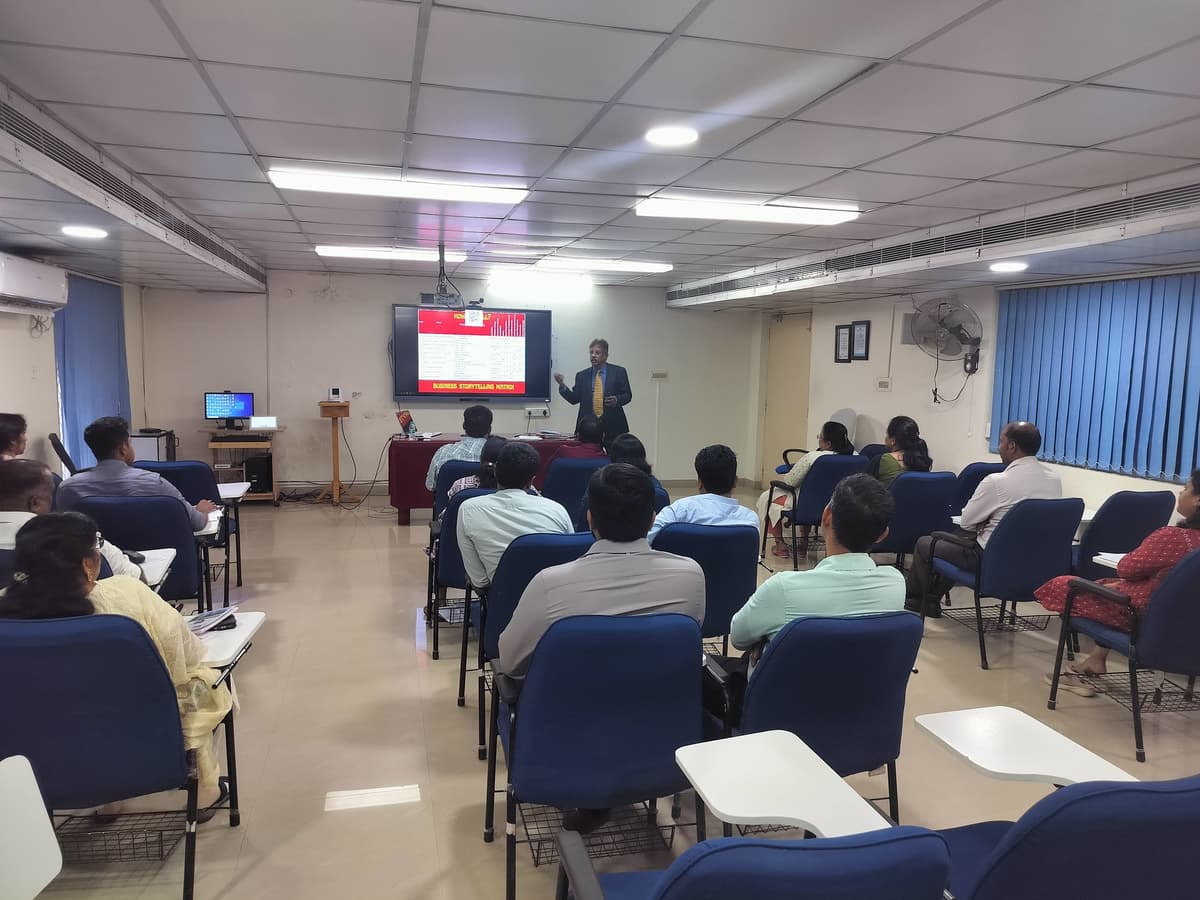 Dr. Sundararaman with Genre of Storytelling slide at Indian Bank IMAGE training session