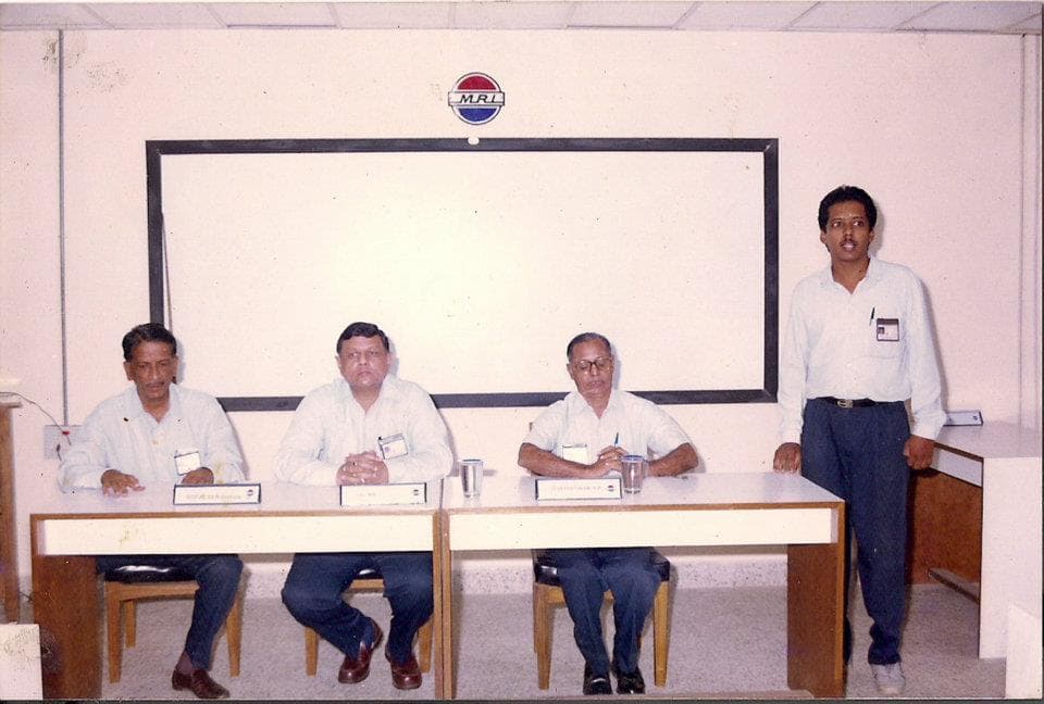 Young Dr. Sundararaman conducting induction session for Graduate Engineer Trainees at Madras Refineries Limited (MRL/CPCL) in 1996