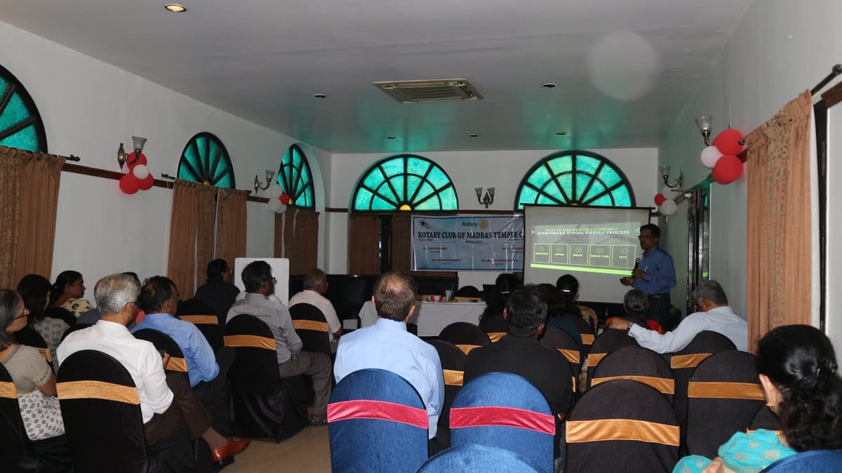 Dr. Sundararaman presenting at Rotary Club of Madras Temple City