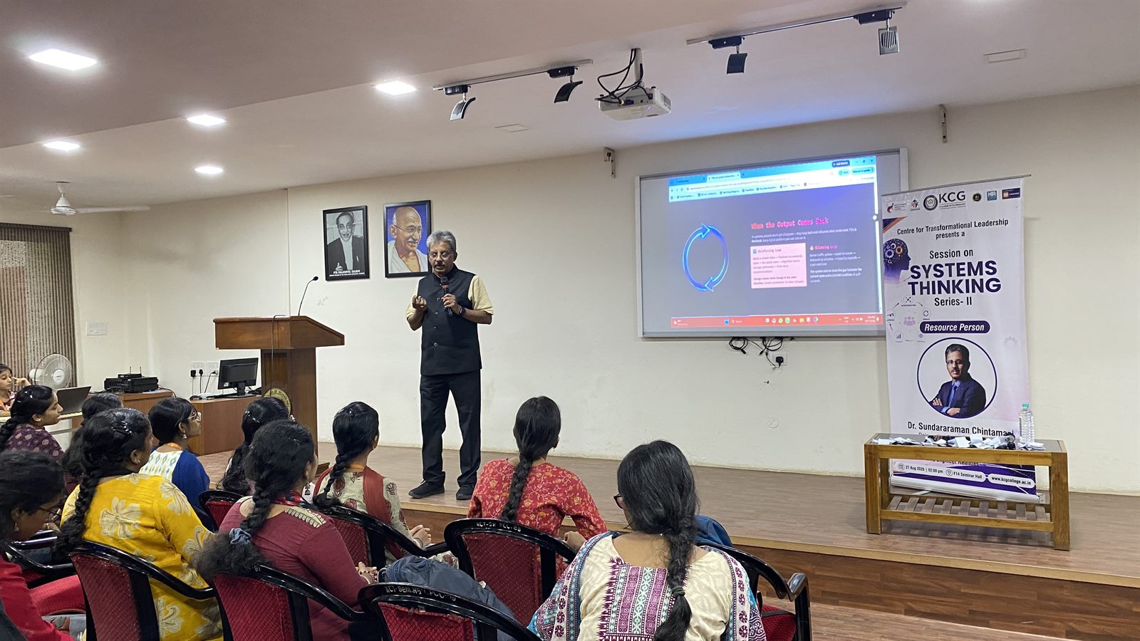 Reinforcing and balancing feedback loops explained during Systems Thinking Series II at KCG College of Technology